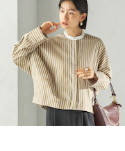 〈手洗い可能〉コットン ポリエステル ストライプ ドルマン 長袖 シャツ