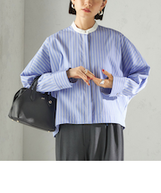 〈手洗い可能〉コットン ポリエステル ストライプ ドルマン 長袖 シャツ