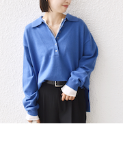 《予約》【WEB限定】〈手洗い可能〉サイド スリット ゴールド 釦 ポロ ニット