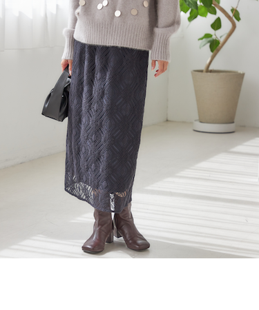 《予約》〈手洗い可能〉ラッセル レース ウエスト ギャザー タイト スカート