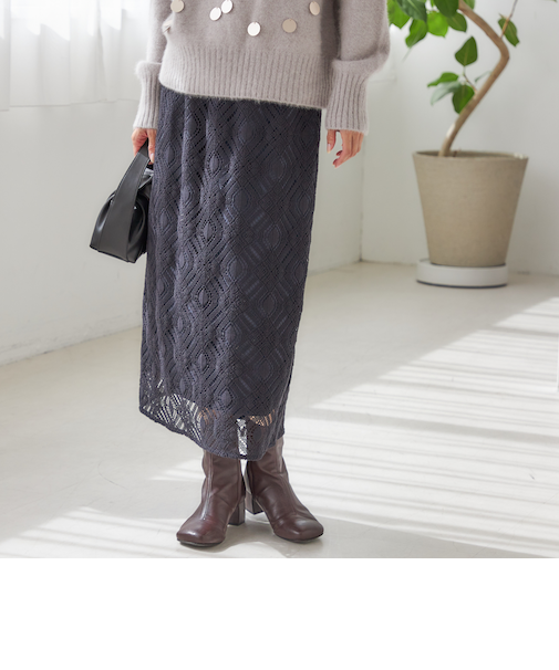 《予約》〈手洗い可能〉ラッセル レース ウエスト ギャザー タイト スカート