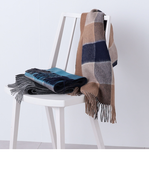 SHIPS any: サープラスヤーン ウール リバーシブル チェック マフラー◇