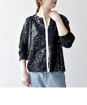 SHIPS any: スパンコール ジャカード バイカラー クルーネック シャツ カーディガン