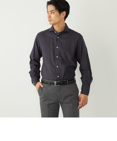 SHIPS Colors:コットン フランネル 小紋柄 プリント ワイドカラー シャツ