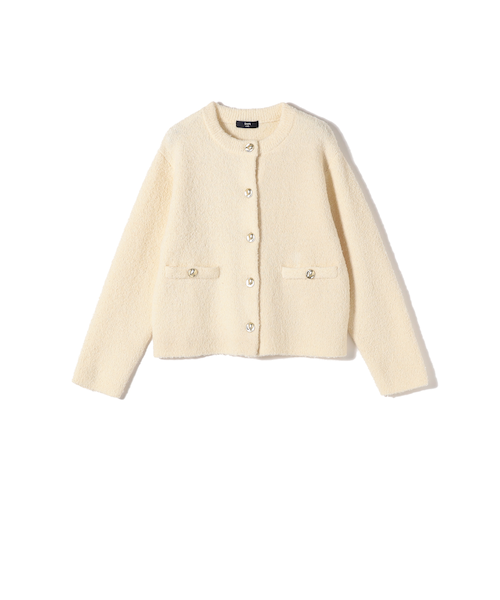 ⭐︎新品タグ付　23区 ブークレ　コットン　ニットジャケット　38 Oggi3月号掲載/洗える】ブークレコットン ニットジャケット / 23