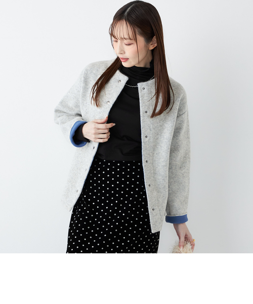 ラクーンミックスカーディガン　ブルー　新品 ラクーンミックスカーディガン ブルー 新品 ELENDEEK (エレンディーク