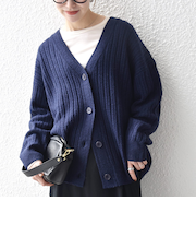SHIPS any: リブ タック編み Vネック ルーズ ニット カーディガン