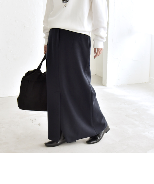 quaranciel: エア ニードル フロント スリット ロング スカート