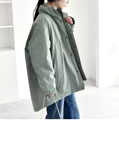 quaranciel:〈撥水加工〉中綿 スタンドカラー ダブル ジップ モンスター コート