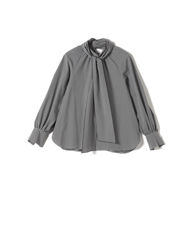 SHIPS Primary Navy Label:〈手洗い可能〉ストレッチ ギンガム ボウタイ ブラウス