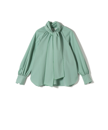 SHIPS Primary Navy Label:〈手洗い可能〉ストレッチ ギンガム ボウタイ ブラウス