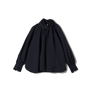 SHIPS Primary Navy Label:ストレッチ ギンガム ボウタイ ブラウス