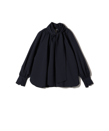 SHIPS Primary Navy Label:ストレッチ ギンガム ボウタイ ブラウス