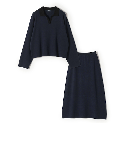SHIPS Colors:〈手洗い可能〉スキッパー ニット × スカート セットアップ◇