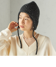 《予約》perah: ブローチ 付 イヤー フラップ ラメ ニット キャップ