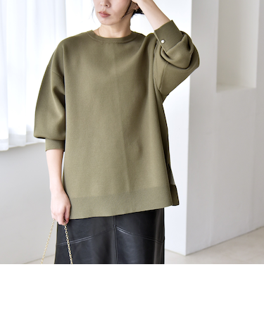 《予約》quaranciel:〈手洗い可能〉ダブルフェイス パールモチーフ ワイド ニット プルオーバー