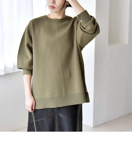 《予約》quaranciel:〈手洗い可能〉ダブルフェイス パールモチーフ ワイド ニット プルオーバー