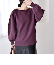 《予約》quaranciel:〈手洗い可能〉ダブルフェイス ボートネック パフ ニット プルオーバー