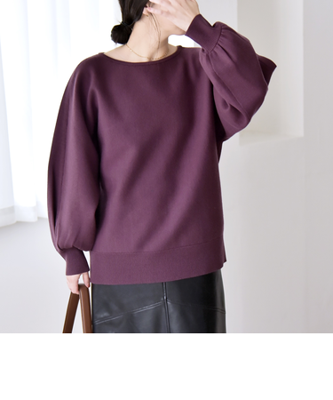 《予約》quaranciel:〈手洗い可能〉ダブルフェイス ボートネック パフ ニット プルオーバー