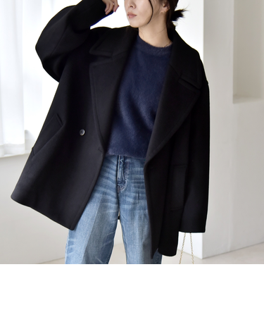 《予約》quaranciel: PURE WOOL ダブルブレスト コクーン Pコート