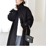 《予約》quaranciel: PURE WOOL スタンド ステンカラー Aライン ロング コート