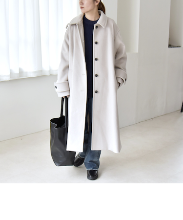 《予約》quaranciel: PURE WOOL スタンド ステンカラー Aライン ロング コート
