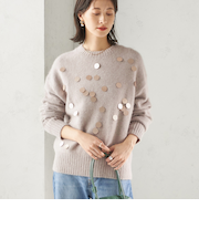 〈手洗い可能〉フォックス スパンコール クルーネック ニット