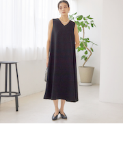 《予約》little black: リュクス エア ノースリーブ フレア ロング ワンピース（セレモニー対応可）