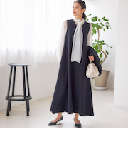《予約》little black: リュクス エア ノースリーブ フレア ロング ワンピース（セレモニー対応可）