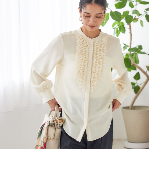 〈洗濯機可能〉ポリエステル カルゼ フリル ブラウス