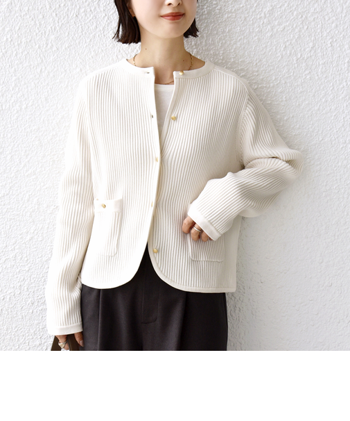 《一部追加予約》〈手洗い可能〉モール リブ クルーネック カーディガン