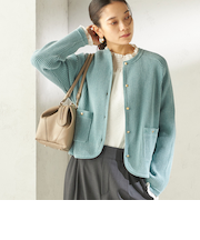 〈手洗い可能〉モール リブ クルーネック カーディガン