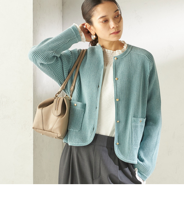 〈手洗い可能〉モール リブ クルーネック カーディガン