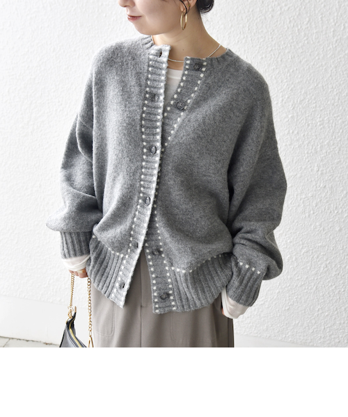 SHIPS any シップス　ステッチ デザイン ルーズ ニット カーディガン 一部追加予約》SHIPS any:〈手洗い可能〉ステッチ デザイン ルーズ
