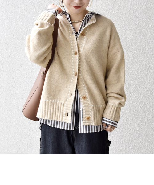 SHIPS any:〈手洗い可能〉ステッチ デザイン ルーズ ニット