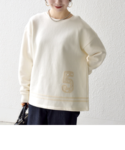 《予約》SHIPS any:〈洗濯機可能〉裏起毛 ビジュー クルーネック 刺繍 スウェット