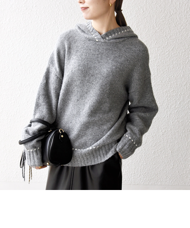 《予約》SHIPS any:〈手洗い可能〉ステッチ デザイン フーディー ルーズ ニット