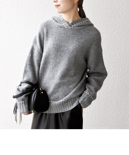 《予約》SHIPS any:〈手洗い可能〉ステッチ デザイン フーディー ルーズ ニット