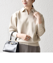 《予約》SHIPS any:〈手洗い可能〉パールモチーフ スキッパー カラー ニット プルオーバー