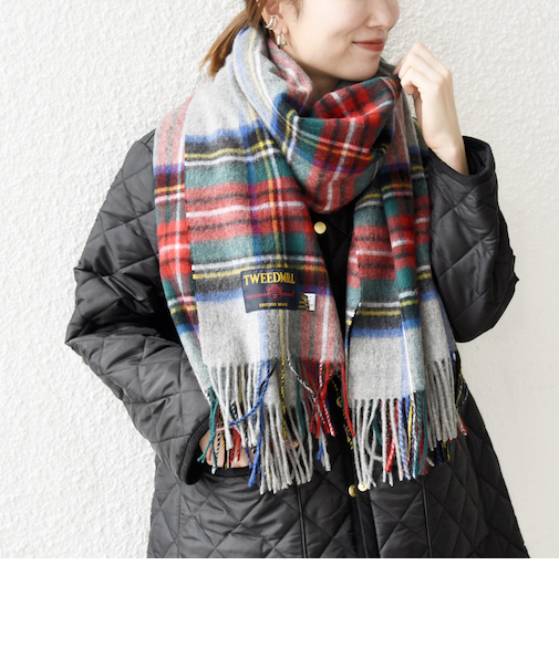 TWEED MILL: チェック ウール ストール 25AW