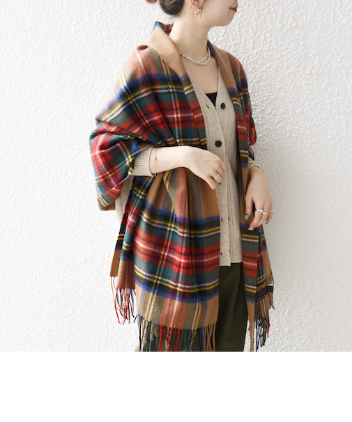 TWEED MILL: チェック ウール ストール 25AW