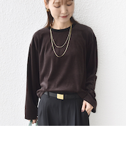 〈手洗い可能〉コットン ポリエステル ベロア ワイド スリーブ ボーダー