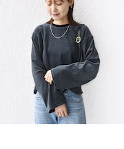 〈手洗い可能〉コットン ポリエステル ベロア ワイド スリーブ ボーダー