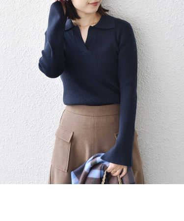 SHIPS Colors:〈手洗い可能〉リブ スキッパー ニット