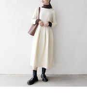 《予約》SHIPS any:〈手洗い可能〉ジャカード ウエスト タック ノーカラー ワンピース［NAVY BLUE］