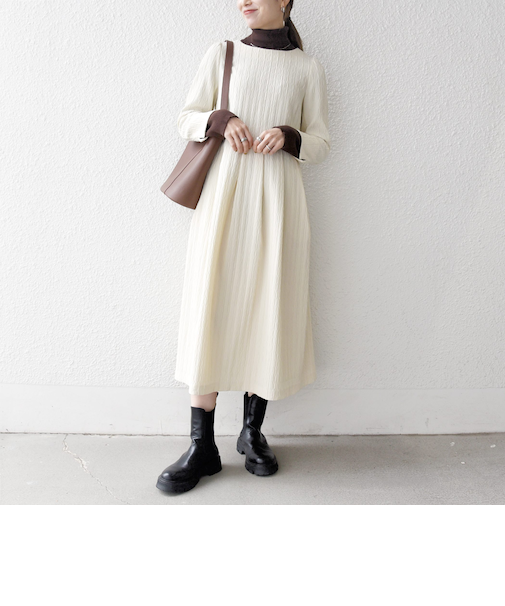 《予約》SHIPS any:〈手洗い可能〉ジャカード ウエスト タック ノーカラー ワンピース［NAVY BLUE］