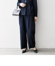 《予約》SHIPS any:〈手洗い可能〉ジャカード タック セミワイド パンツ［NAVY BLUE］