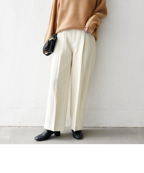 《予約》SHIPS any:〈手洗い可能〉ジャカード タック セミワイド パンツ［NAVY BLUE］