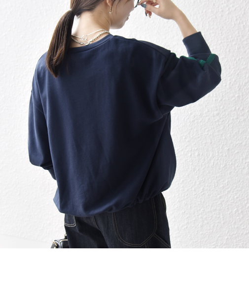 SHIPS any:〈洗濯機可能〉裏毛 バイカラー ドロスト ルーズ スウェット プルオーバー