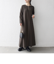 SHIPS any: ウーステッド パイピング ボタン ロングスリーブ フレア ワンピース